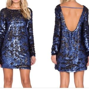 NWT MinkPink Great Escape Low Back Sequin Mini Party Dress L Blue Black Formal